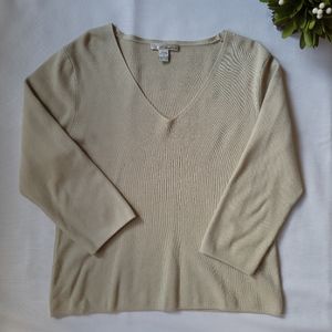 WD NY lightweight sweater with 3/4 sleeves, silk blend, V-neck, Large